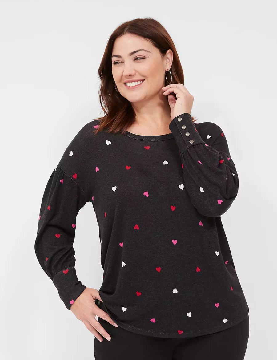 Black Lane Bryant Relaxed Scoop-Neck Women Sweatshirts | NUN480RM