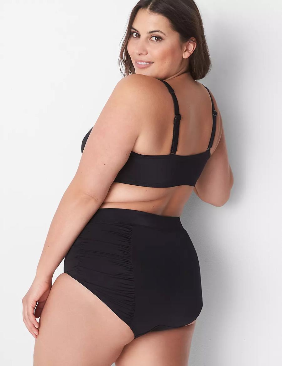 Black Lane Bryant Ruched Swim Women Briefs | ZUC6638FW