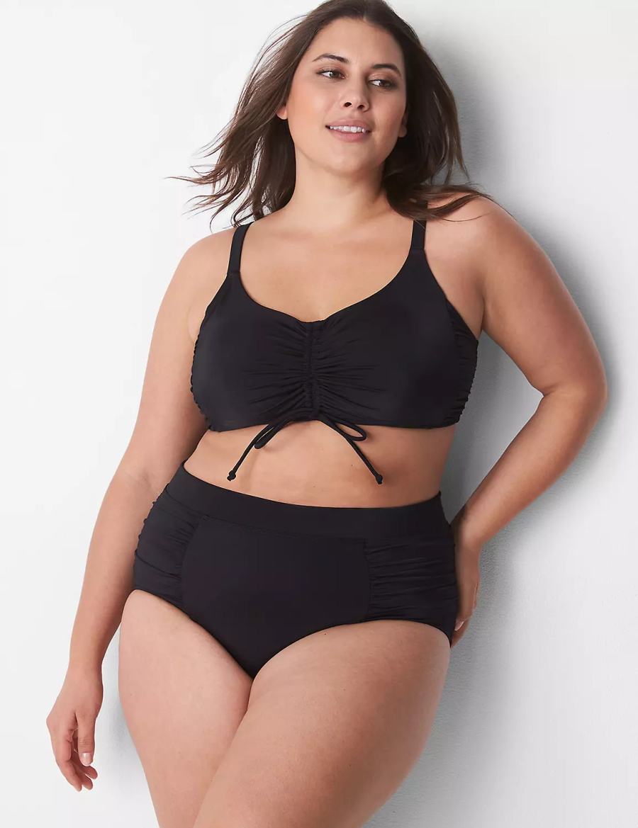 Black Lane Bryant Ruched Swim Women Briefs | ZUC6638FW