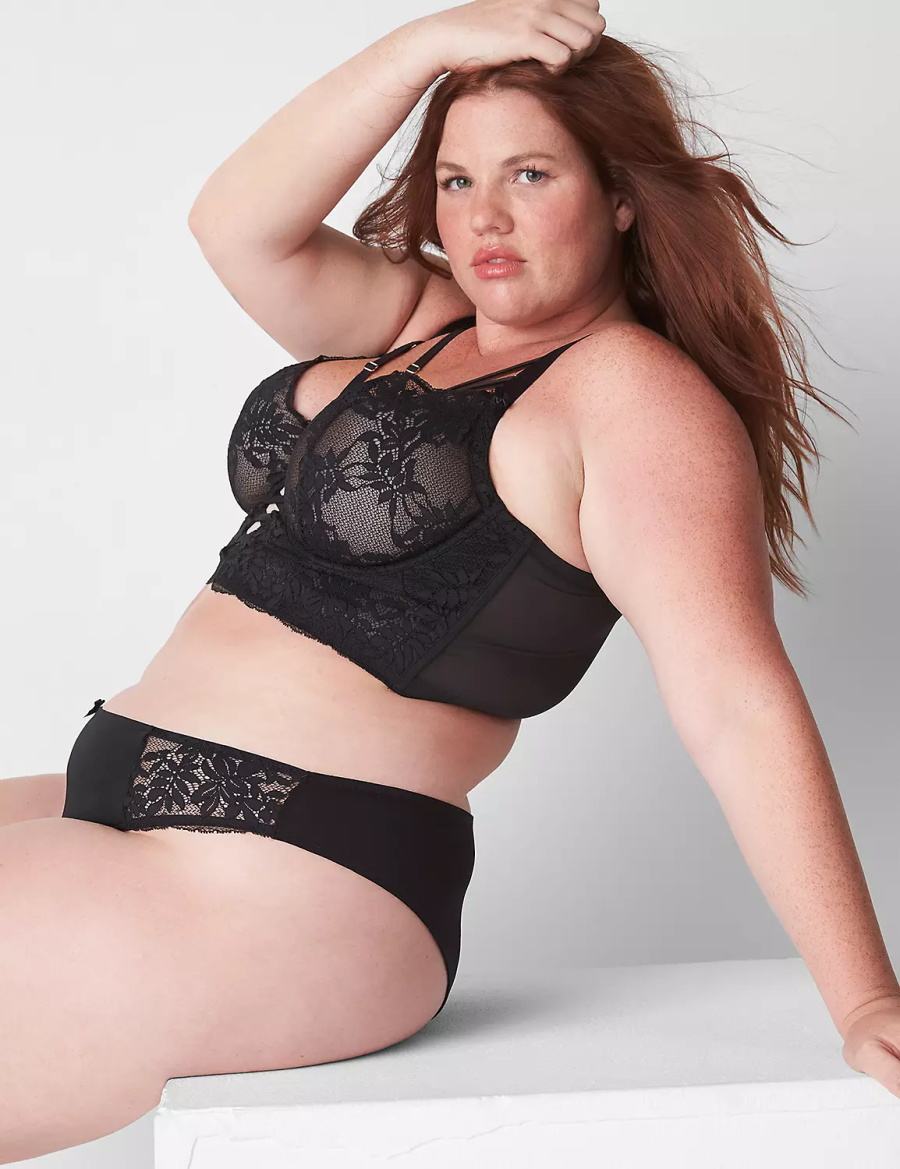 Black Lane Bryant Sheer Lace Unlined Longline Women Balconette Bra | UYX884DM