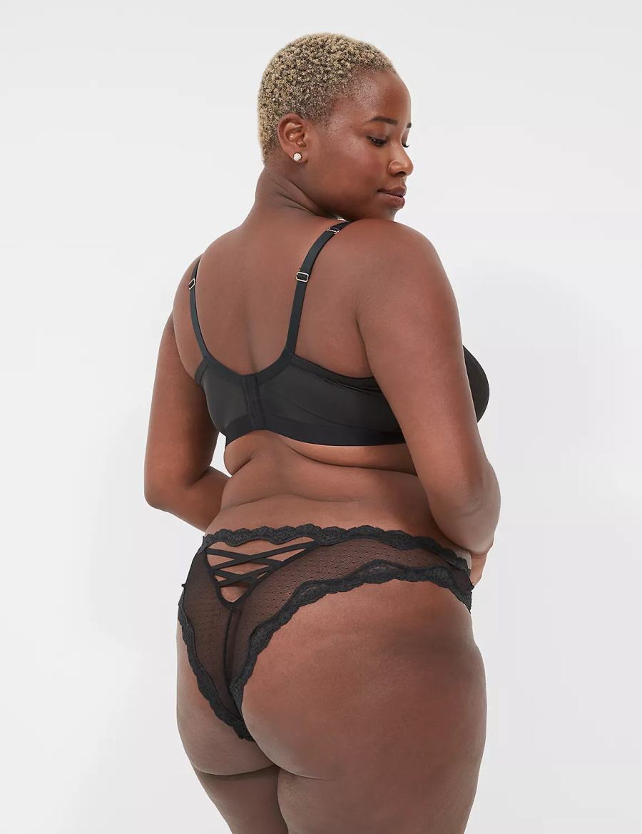 Black Lane Bryant Sheer Mesh Tanga Women Briefs | HYN6039PA