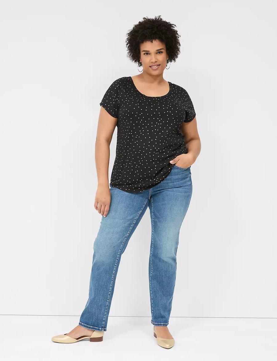 Black Lane Bryant Shimmer Foil Strappy-Back Tee Women T Shirts | LVK3849NA