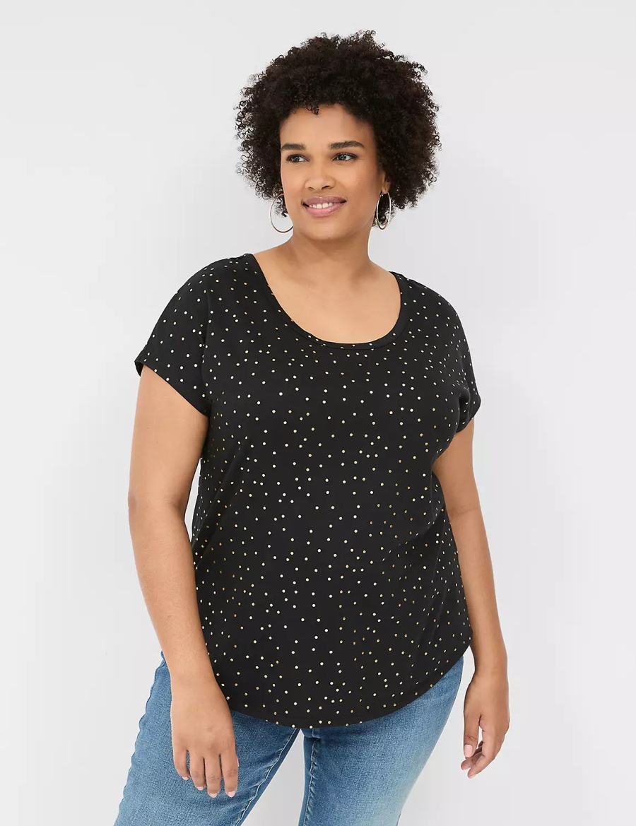 Black Lane Bryant Shimmer Foil Strappy-Back Tee Women T Shirts | LVK3849NA