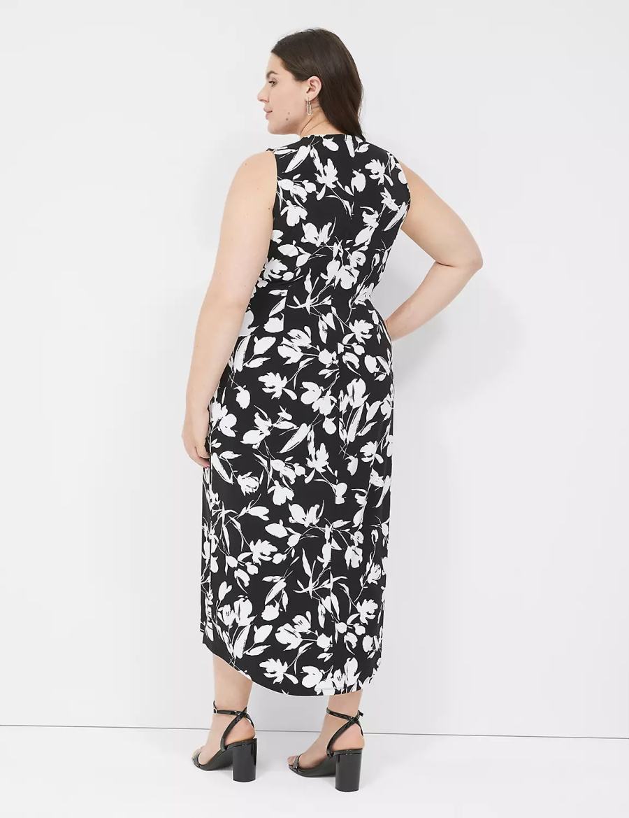 Black Lane Bryant Sleeveless Wrap Tie Jersey Women Midi Dress | IEZ635YM