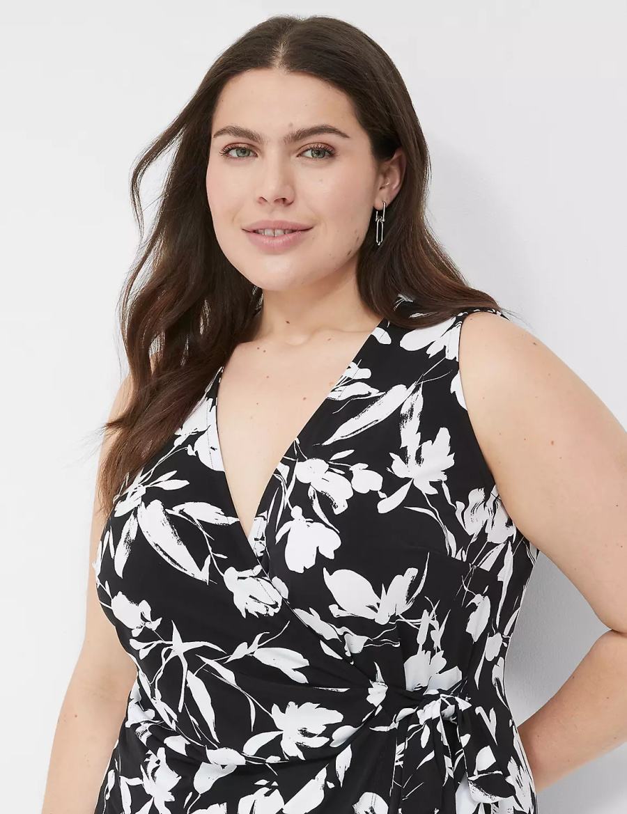 Black Lane Bryant Sleeveless Wrap Tie Jersey Women Midi Dress | IEZ635YM