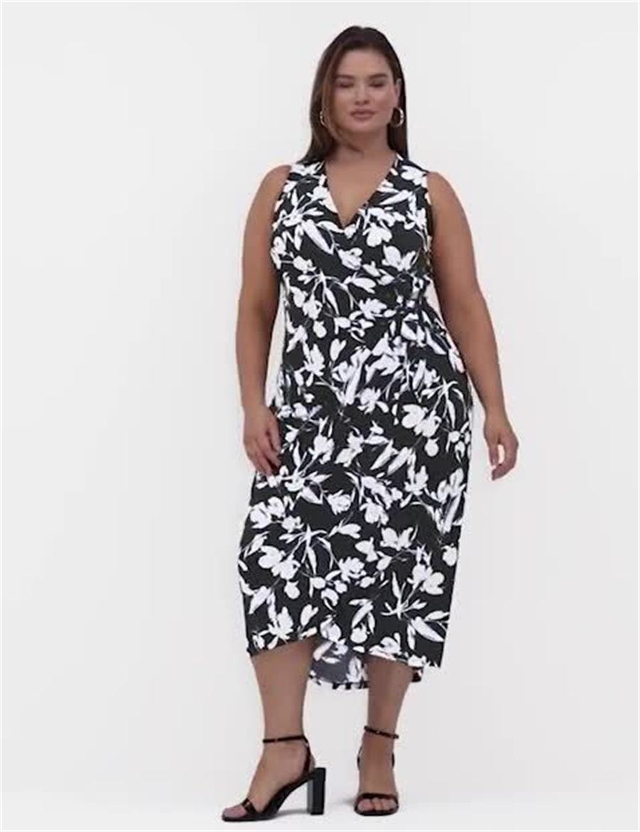 Black Lane Bryant Sleeveless Wrap Tie Jersey Women Midi Dress | IEZ635YM