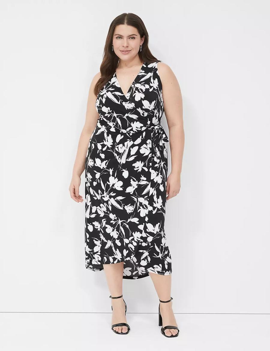 Black Lane Bryant Sleeveless Wrap Tie Jersey Women Midi Dress | IEZ635YM