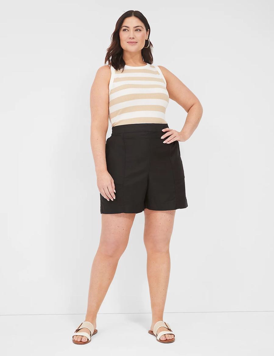 Black Lane Bryant Slub Pull-On Women Shorts | TGZ9613QD