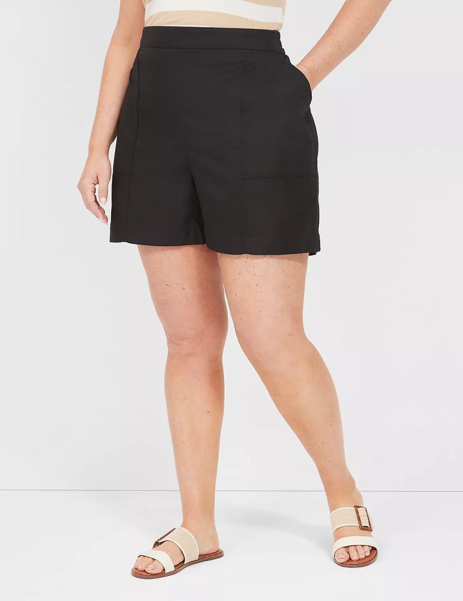 Black Lane Bryant Slub Pull-On Women Shorts | TGZ9613QD