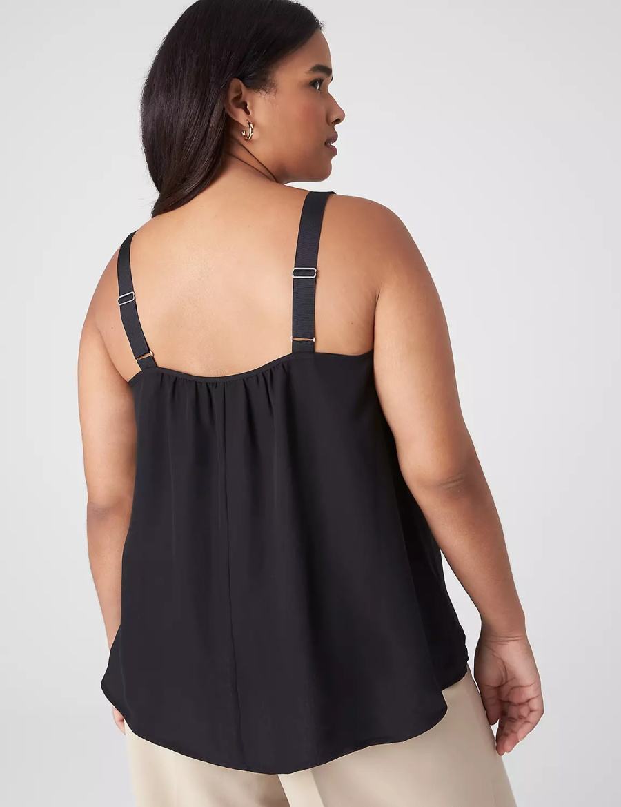 Black Lane Bryant Straight Hem Cami With Grosgrain Ribbon Straps Women Tank Top | TFA8322NT