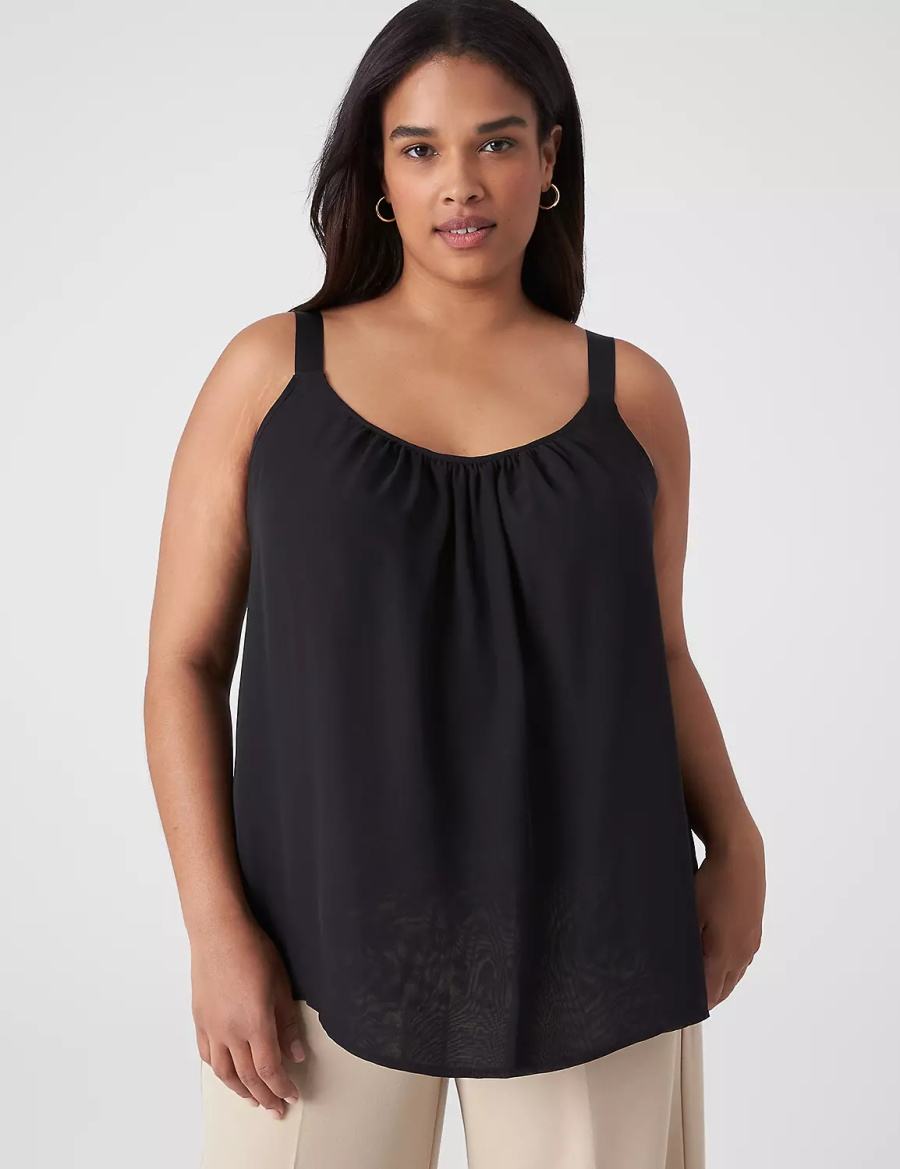 Black Lane Bryant Straight Hem Cami With Grosgrain Ribbon Straps Women Tank Top | TFA8322NT