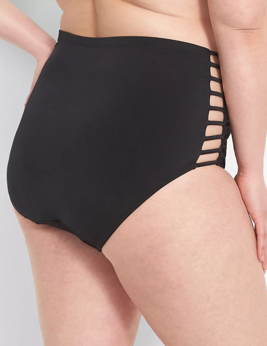 Black Lane Bryant Strappy Ruched-Side High-Waist Swim Women Briefs | DPF6373PG