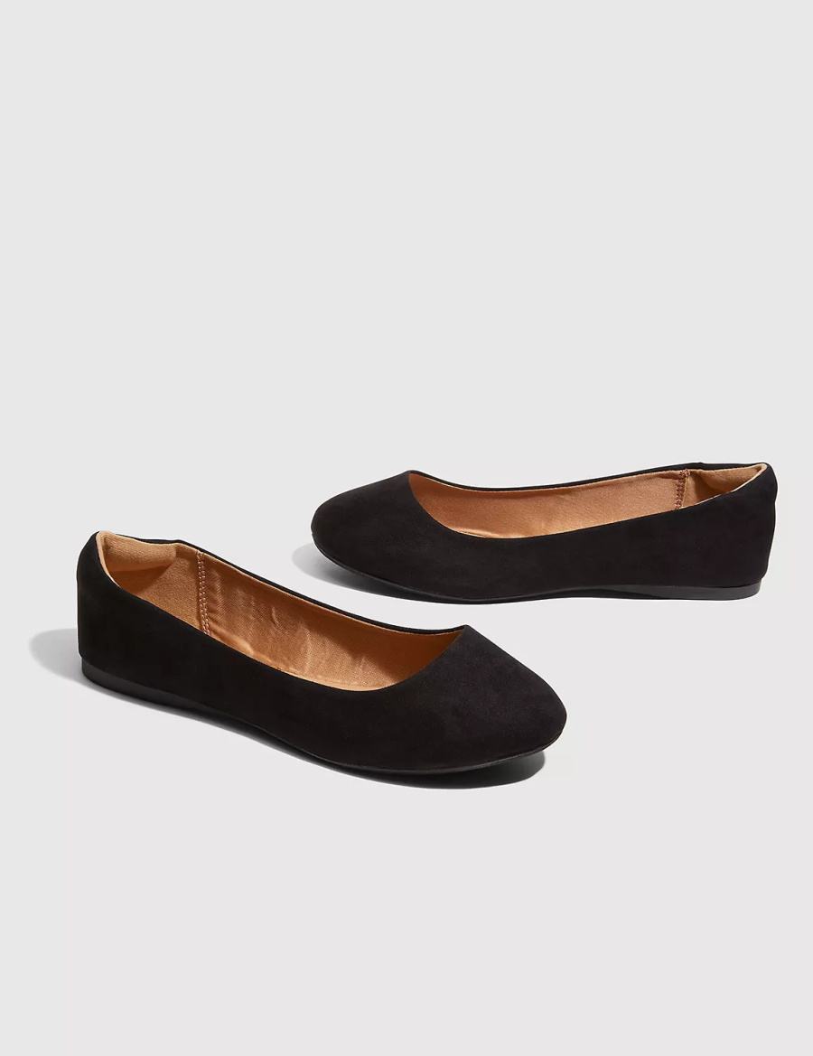 Black Lane Bryant Suede Black Round Toe Women Ballet Flats | HVN695OW