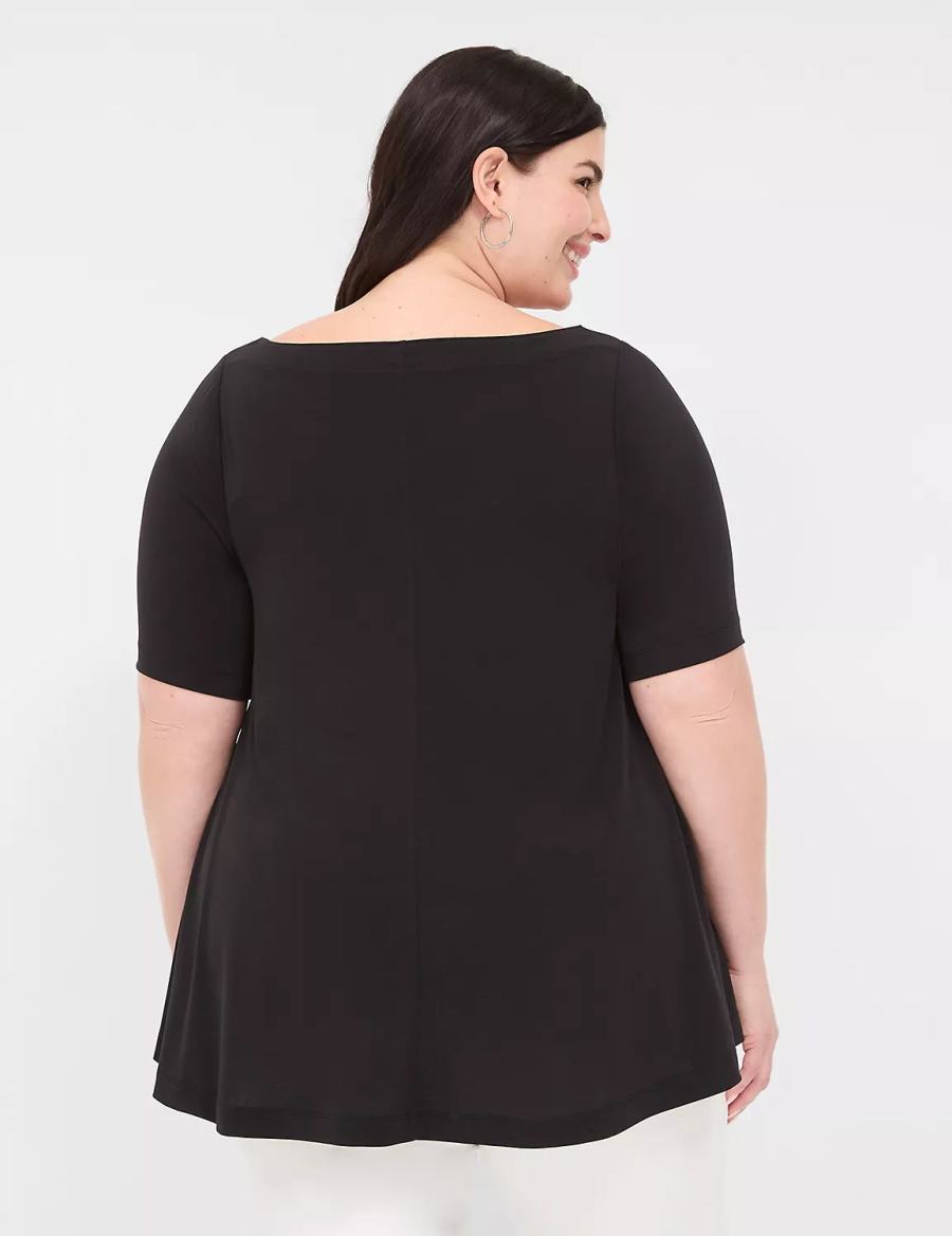 Black Lane Bryant Swing Boatneck Top Women T Shirts | YSC3448HJ