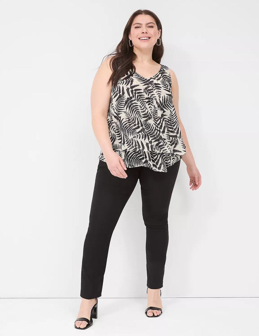 Black Lane Bryant Swing Double-Layer Chiffon Women Tank Top | EXF865KJ