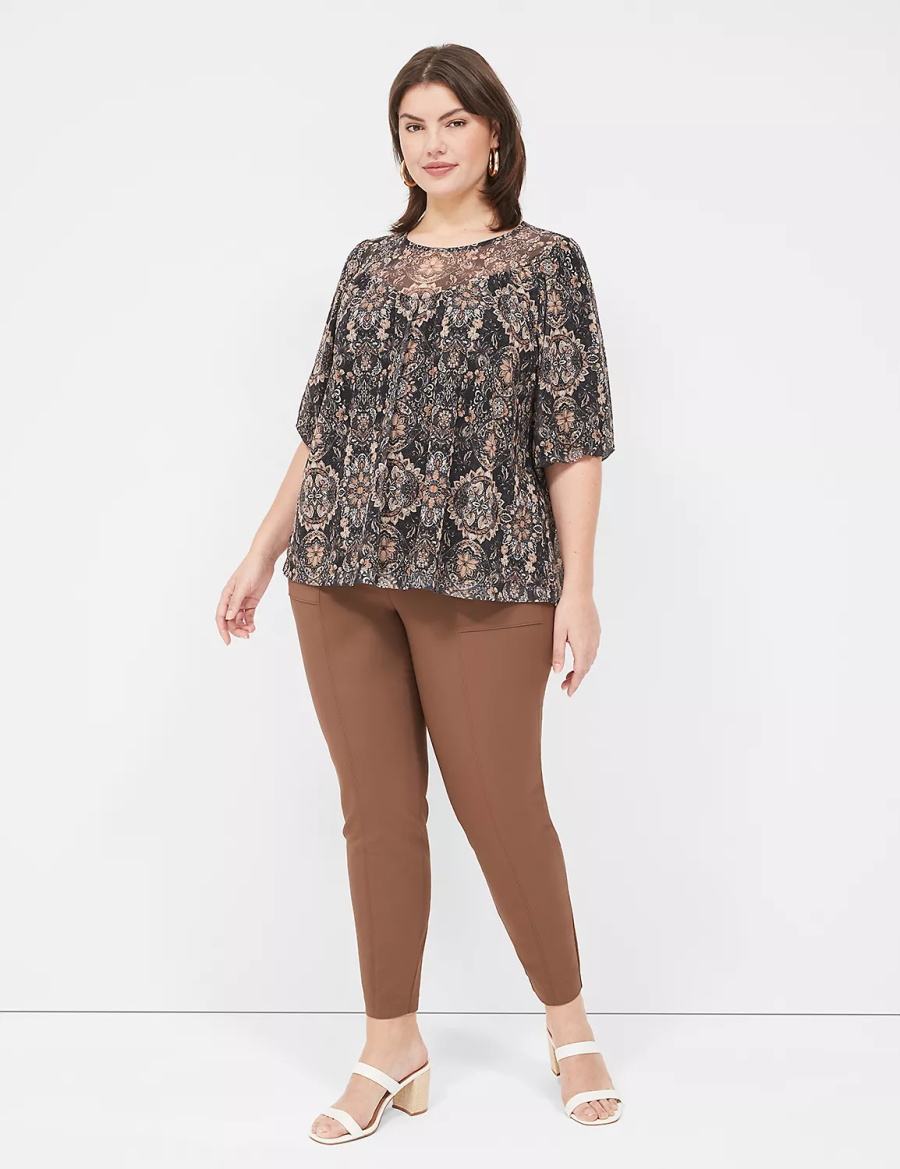 Black Lane Bryant Swing Perfect Puff-Sleeve Mesh Top Women Blouse | JXM6752RC