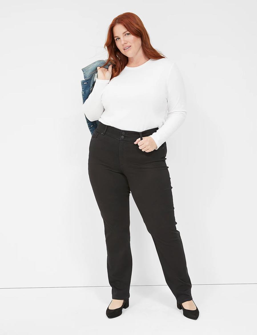 Black Lane Bryant Tighter Tummy High-Rise Straight Women Jeans | YYE1944WB