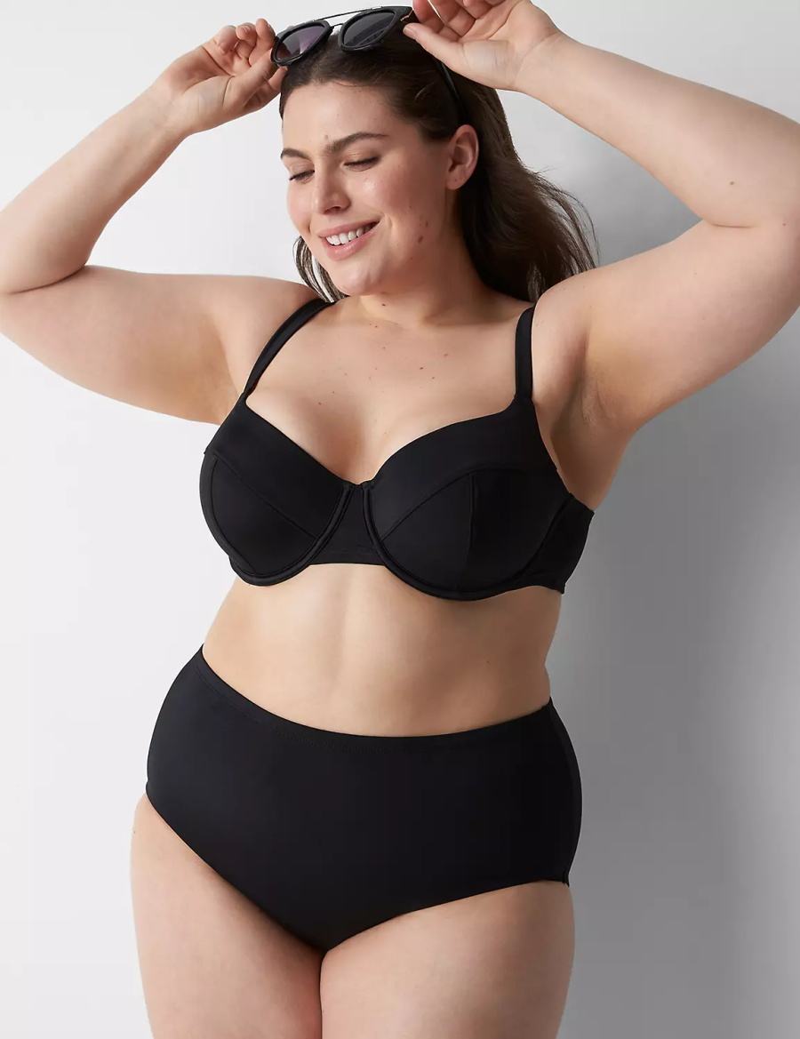 Black Lane Bryant Underwire Balconette Swim Women Bikini Top | IPI6414VS