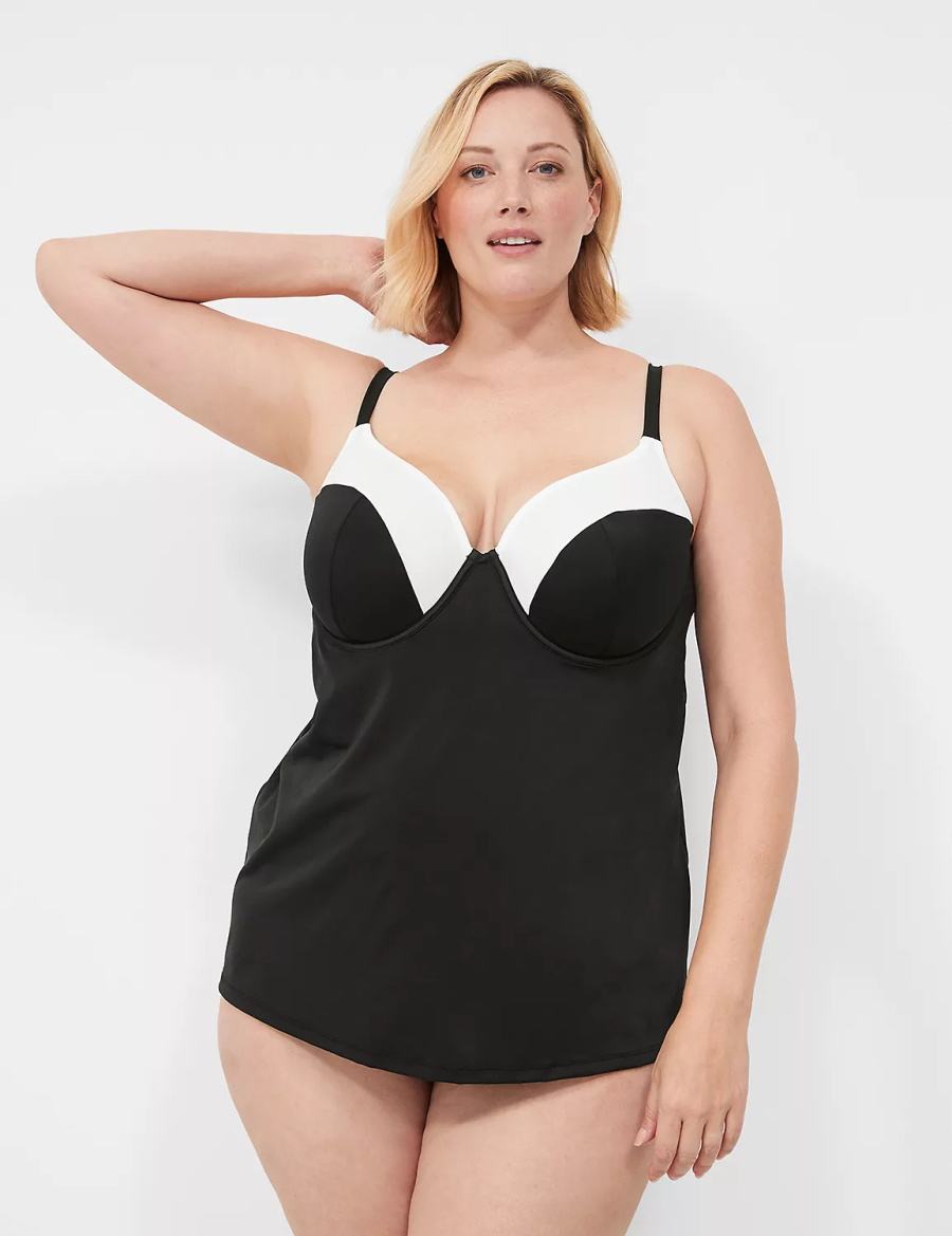 Black Lane Bryant Underwire Balconette Tankini Women Bikini Top | CJE6430UL