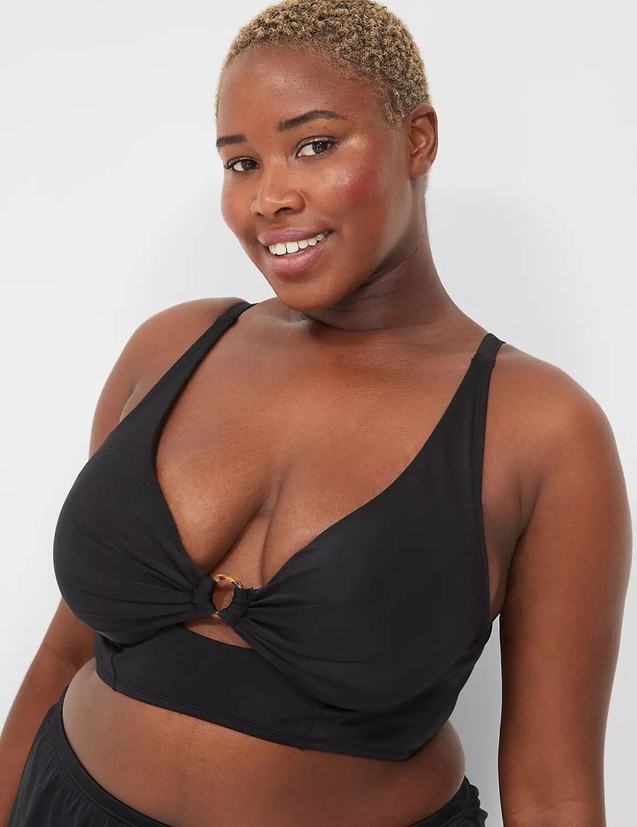 Black Lane Bryant Underwire Longline O-Ring Women Bikini Top | ZAL9452QS