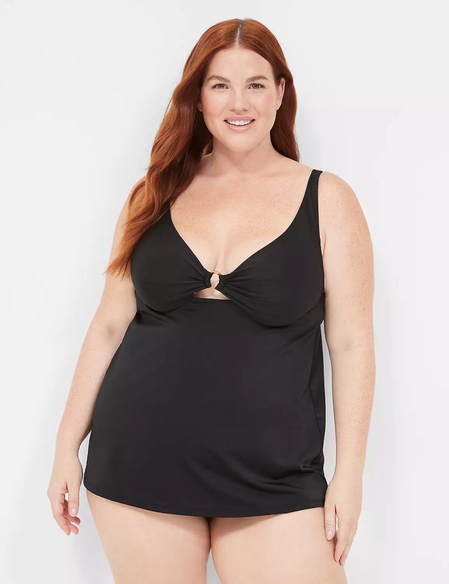 Black Lane Bryant Underwire O-Ring Tankini Women Bikini Top | FTH9372EU