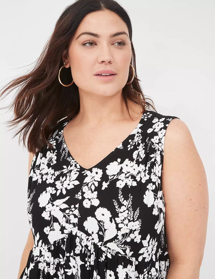 Black Lane Bryant V-Neck Easy Swing Women Casual Dress | FUY8492GP