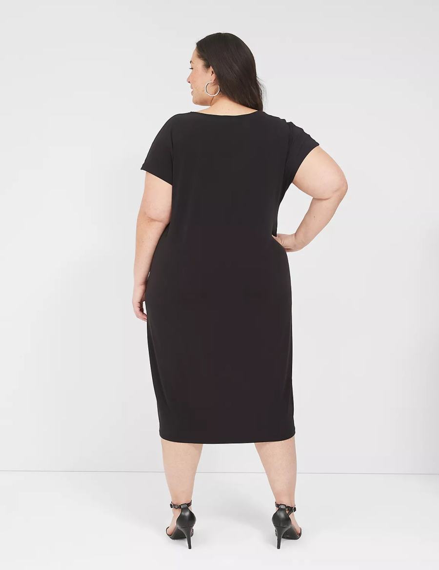 Black Lane Bryant V-Neck Pleat-Front Jersey Women Casual Dress | JCO3192FC