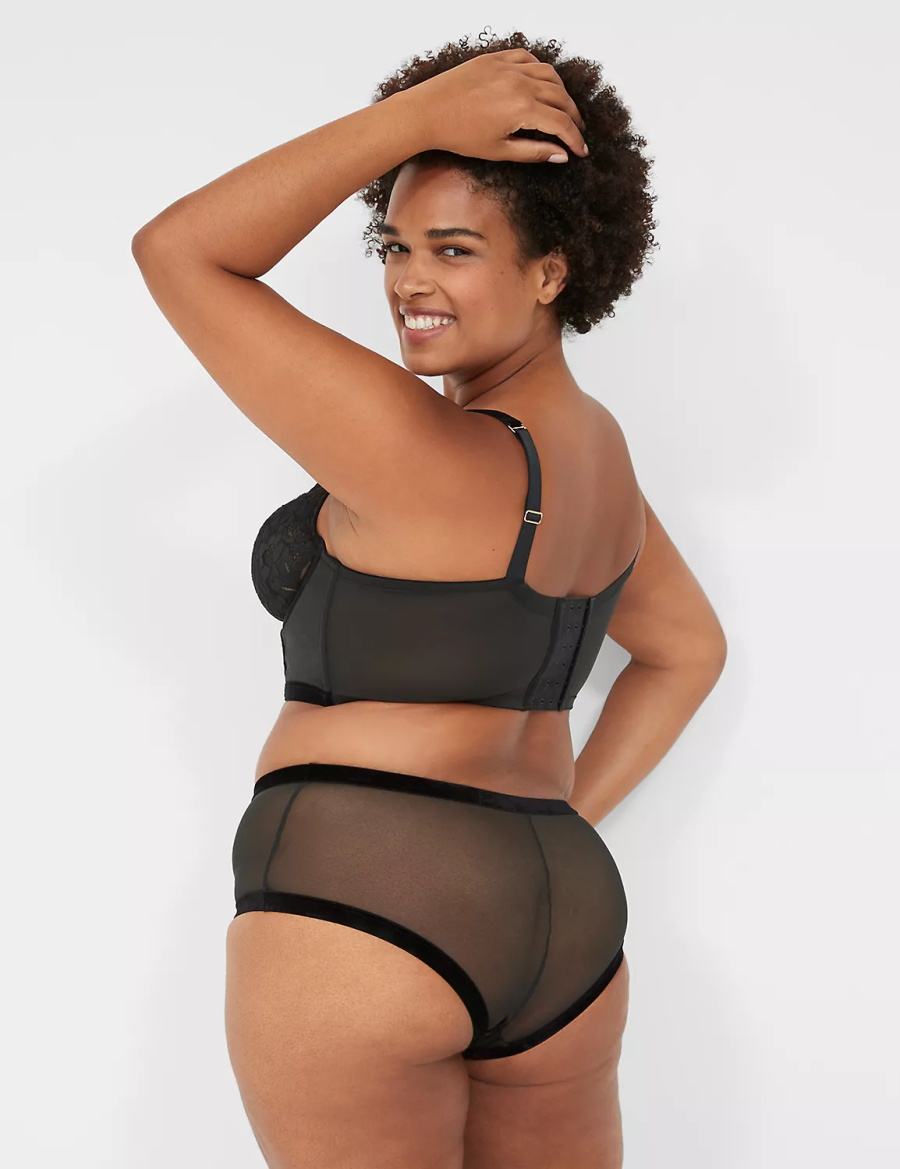 Black Lane Bryant Velvet-Trim Brief Women Cheeky Panty | ZWV1785XS