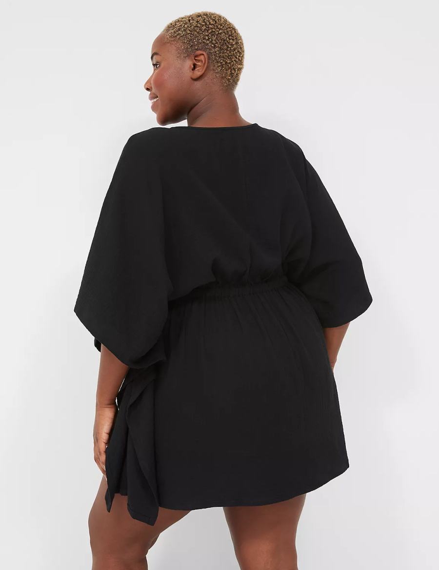 Black Lane Bryant Woven Crinkle Women Cover Ups | MWW6353HL