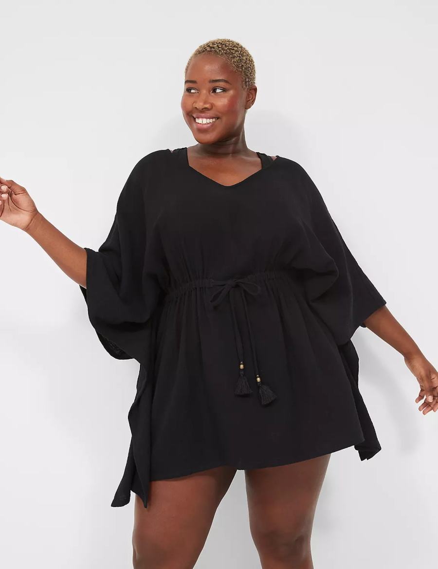 Black Lane Bryant Woven Crinkle Women Cover Ups | MWW6353HL