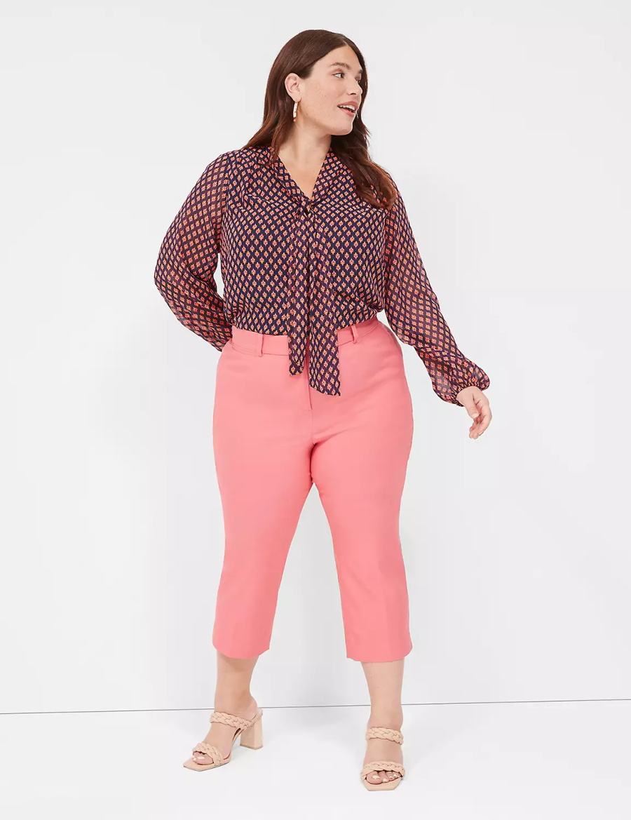 Black Red Lane Bryant Tie-Neck Popover Women Blouse | CHN5385EW