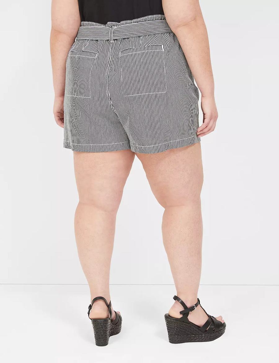 Black Stripes Lane Bryant Pull-On Fit High-Rise Jean Women Shorts | IVV7832JB