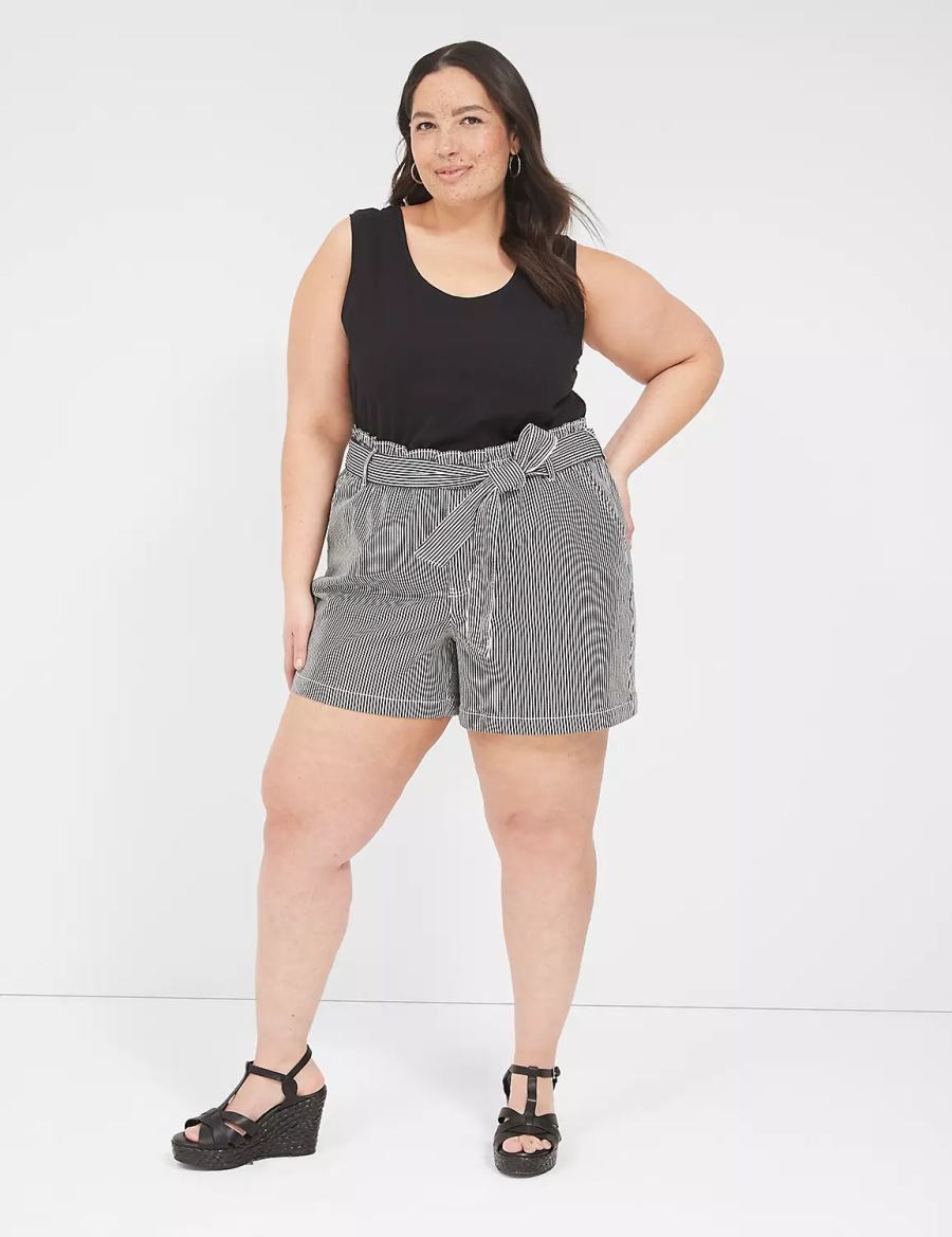 Black Stripes Lane Bryant Pull-On Fit High-Rise Jean Women Shorts | IVV7832JB