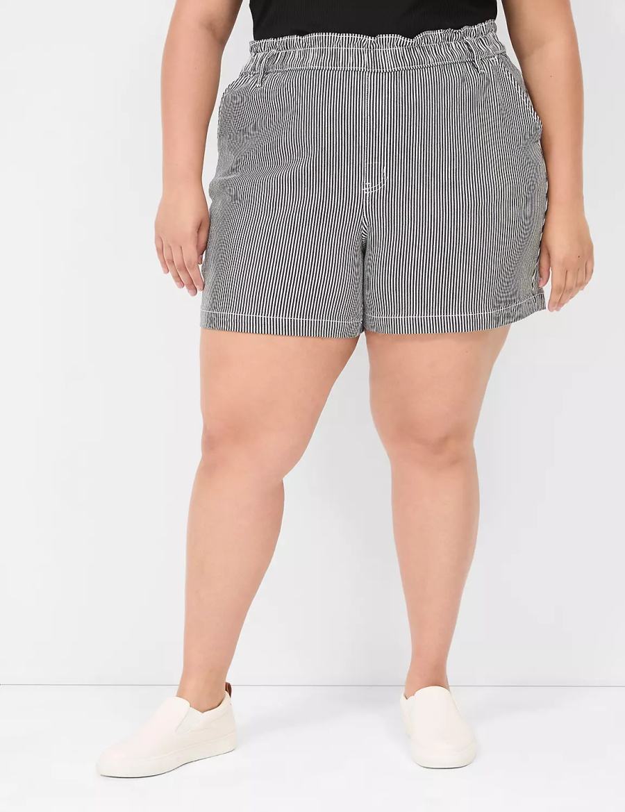 Black Stripes Lane Bryant Pull-On Fit High-Rise Jean Women Shorts | IVV7832JB