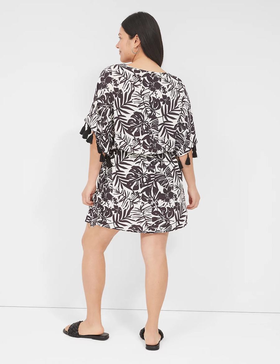 Black White Lane Bryant Woven Tassel-Trim Women Cover Ups | NZR5499BE