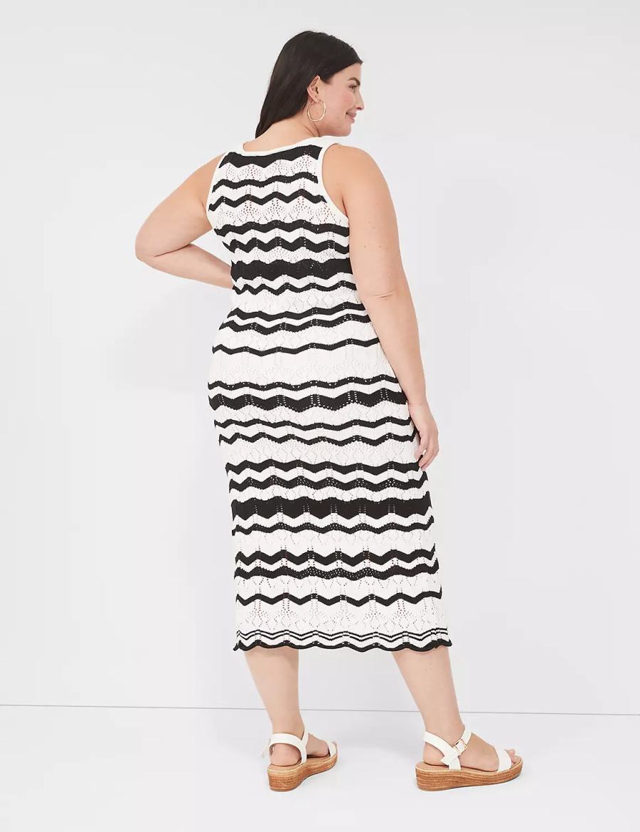 Black White Stripes Lane Bryant Sleeveless Chevron Stripe Sweater Women Knitted Dress | WQS8710EZ