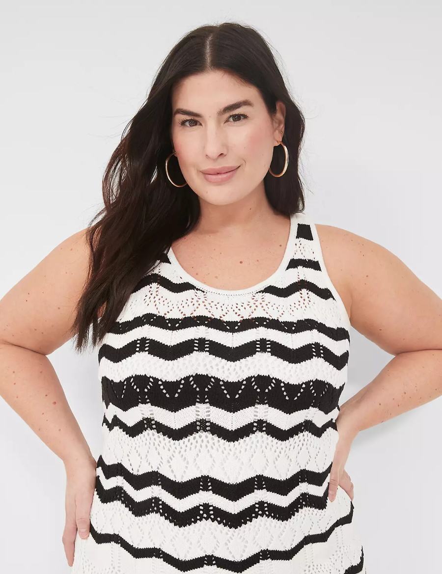 Black White Stripes Lane Bryant Sleeveless Chevron Stripe Sweater Women Knitted Dress | WQS8710EZ