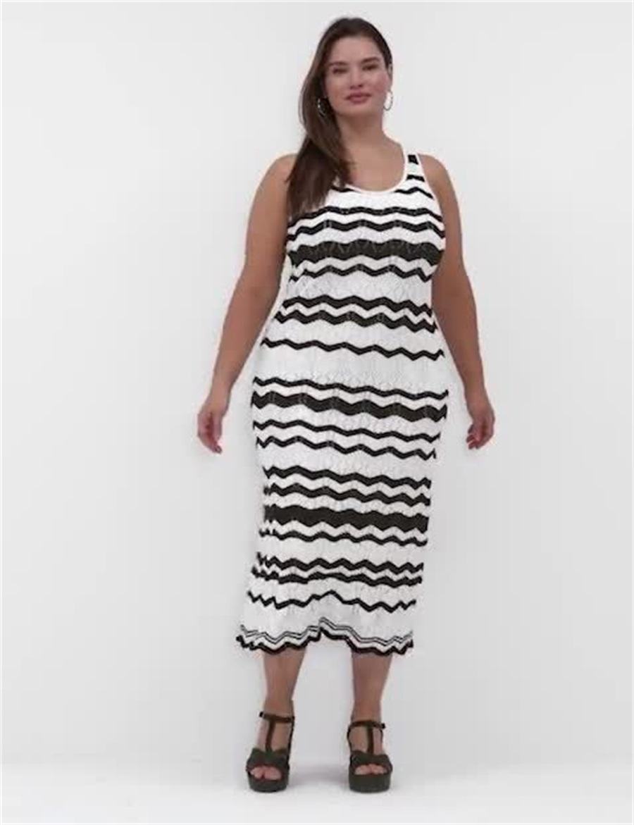 Black White Stripes Lane Bryant Sleeveless Chevron Stripe Sweater Women Knitted Dress | WQS8710EZ