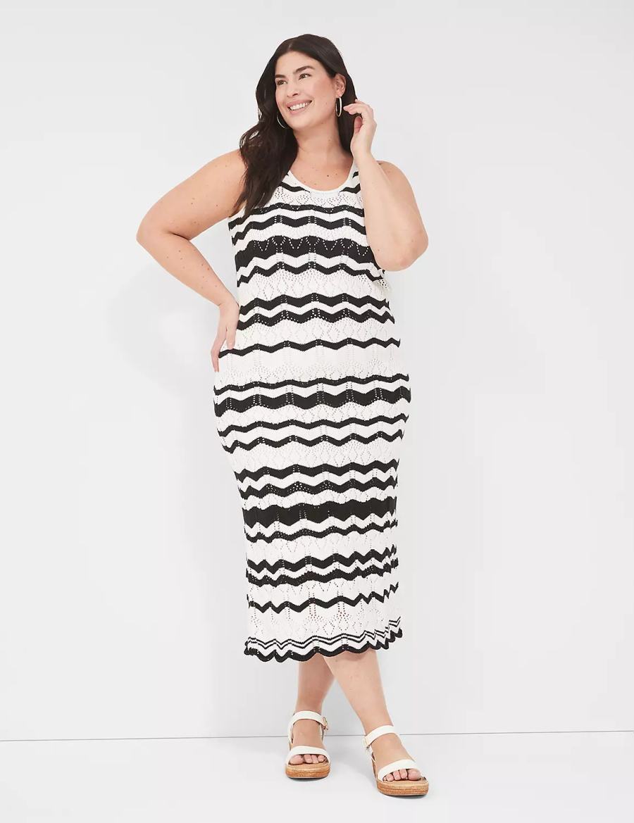 Black White Stripes Lane Bryant Sleeveless Chevron Stripe Sweater Women Knitted Dress | WQS8710EZ