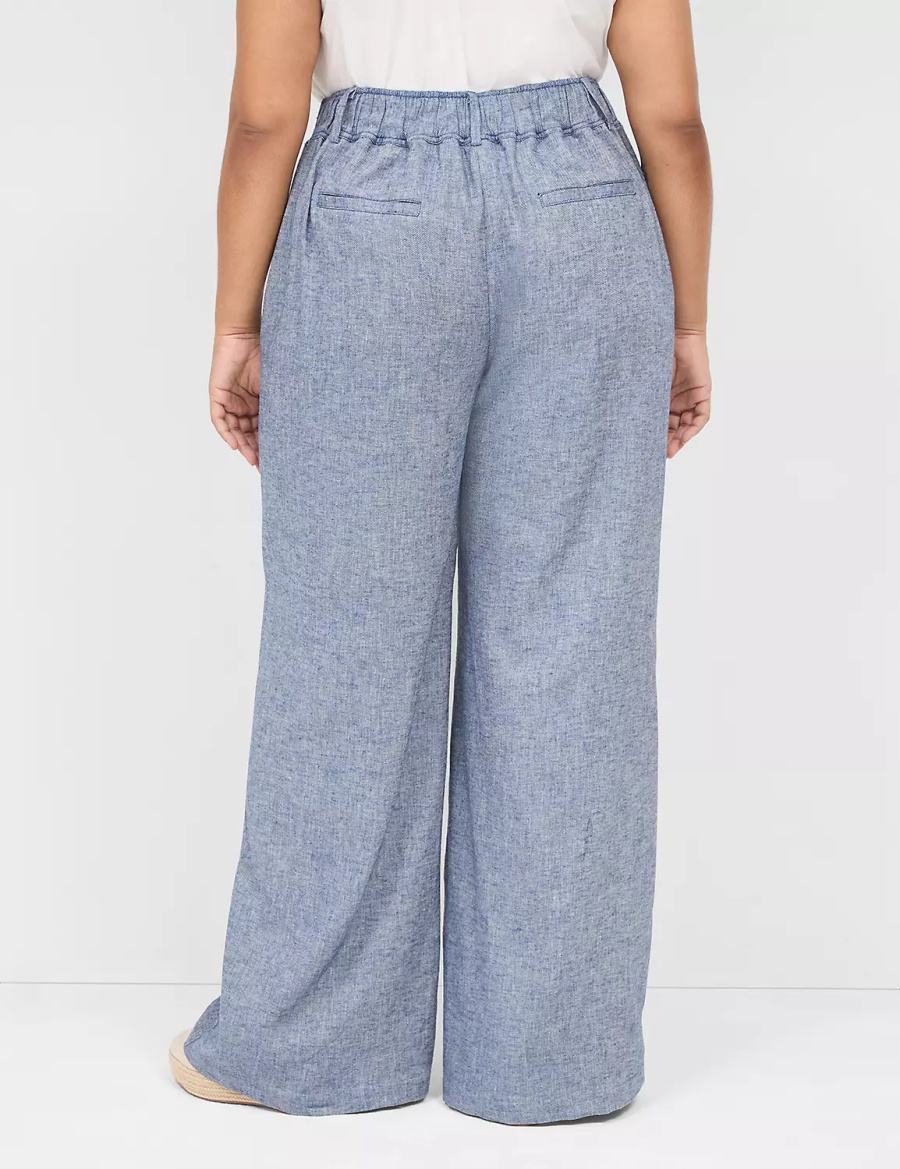 Blue Grey Lane Bryant Pull-On Chambray Linen Straight Leg Women Pants | XUR2046QV