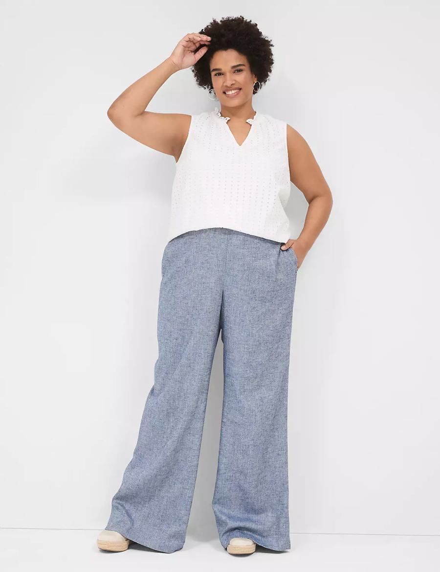 Blue Grey Lane Bryant Pull-On Chambray Linen Straight Leg Women Pants | XUR2046QV