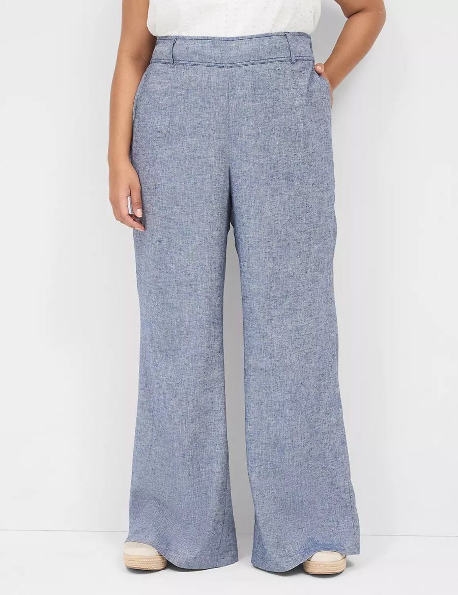 Blue Grey Lane Bryant Pull-On Chambray Linen Straight Leg Women Pants | XUR2046QV