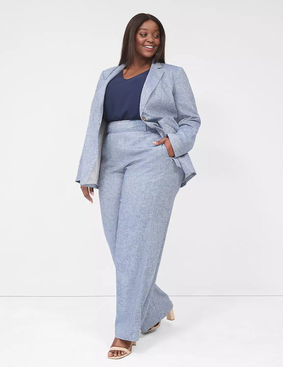 Blue Grey Lane Bryant Pull-On Chambray Linen Straight Leg Women Pants | XUR2046QV