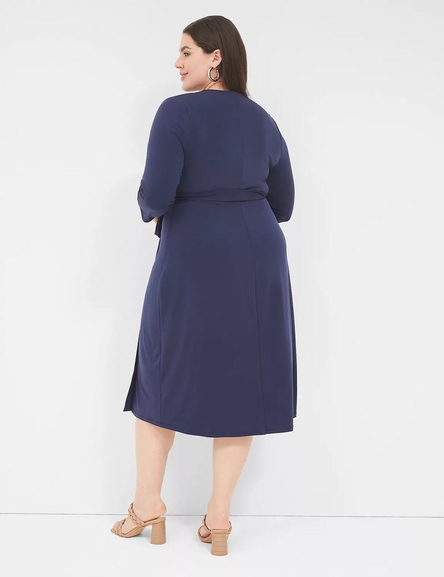 Blue Lane Bryant 3/4-Sleeve Faux-Wrap Jersey Women Midi Dress | ZXD4576WB