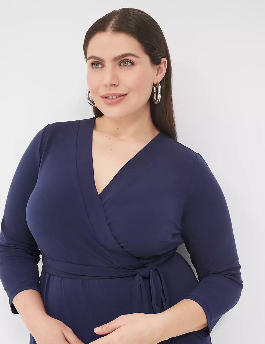 Blue Lane Bryant 3/4-Sleeve Faux-Wrap Jersey Women Midi Dress | ZXD4576WB