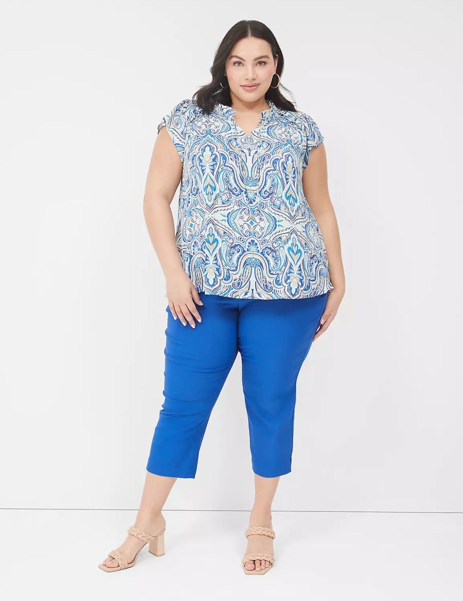 Blue Lane Bryant Cap Flutter-Sleeve Satin & Knit Top Women T Shirts | MGV2454SB