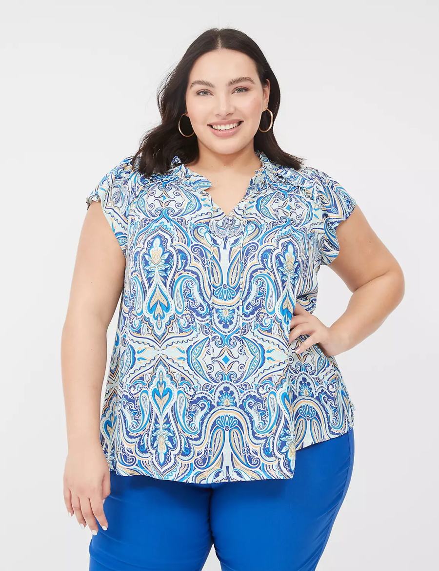 Blue Lane Bryant Cap Flutter-Sleeve Satin & Knit Top Women T Shirts | MGV2454SB