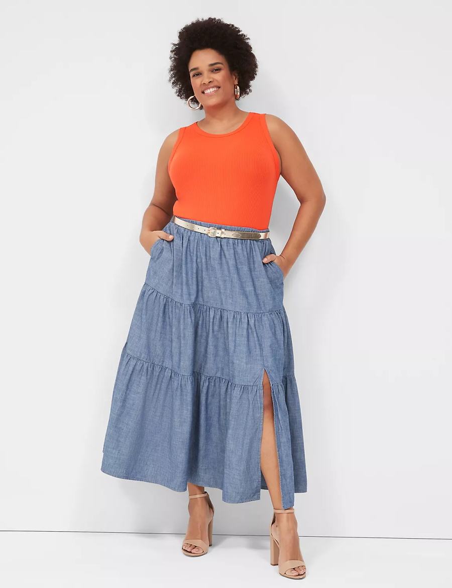 Blue Lane Bryant Chambray Maxi Women Skirts | JNV3645LJ