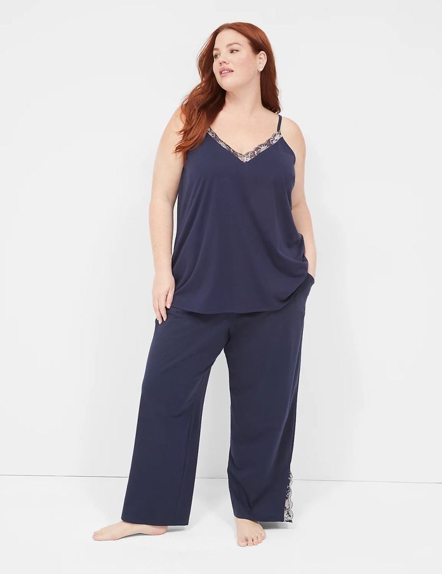 Blue Lane Bryant Comfy Cotton Lace-Trim Block Women Pants | MYT6296DO