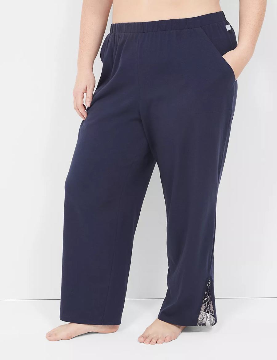 Blue Lane Bryant Comfy Cotton Lace-Trim Block Women Pants | MYT6296DO